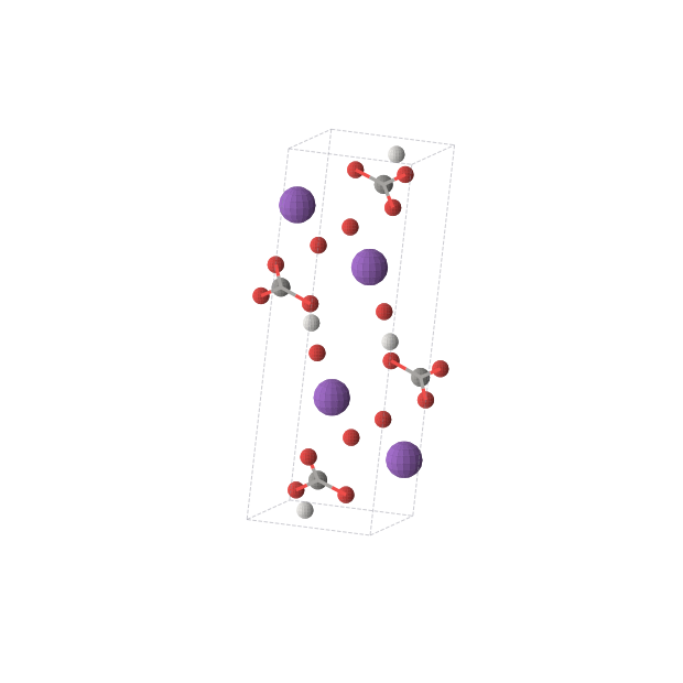 Crystal structure of KHCO3 (monoclinic, P21/c (No. 14))