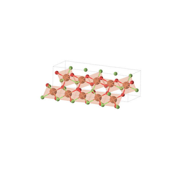 Crystal structure of F9Fe10O11 (monoclinic, Pm (No. 6))