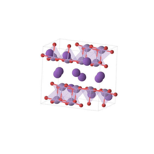 Crystal structure of KMnO2 (monoclinic, P21/m (No. 11))